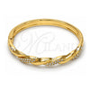 Oro Laminado Individual Bangle, Gold Filled Style Twist Design, with White Crystal, Polished, Golden Finish, 07.252.0039.04 (06 MM Thickness, Size 4 (2.25 Diameter))