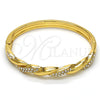 Oro Laminado Individual Bangle, Gold Filled Style Twist Design, with White Crystal, Polished, Golden Finish, 07.252.0039.04 (06 MM Thickness, Size 4 (2.25 Diameter))