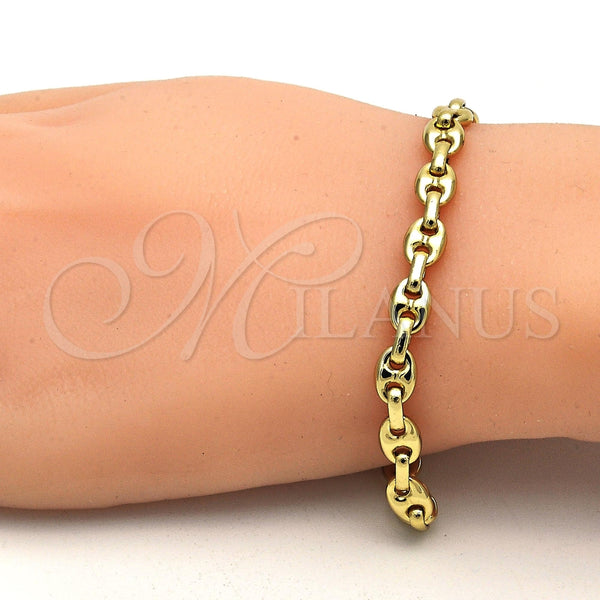 Oro Laminado Basic Bracelet, Gold Filled Style Puff Mariner Design, Polished, Golden Finish, 04.63.1310.08 (Thickness, 8 Inches Length)