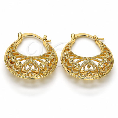 Oro Laminado Medium Hoop, Gold Filled Style Heart Design, Diamond Cutting Finish, Golden Finish, 02.170.0173.30