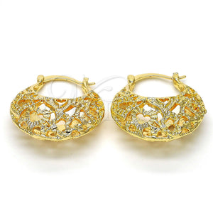 Gold Filled Hoop Earrings — Medium Hoop Heart Design Diamond Cutting 02. — main product view — SKU 114964 | Oro Laminado aretes de aro — Medium Hoop corazón diseño Diamond Cutting 02. — SKU 114964