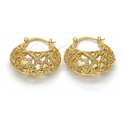 Oro Laminado Medium Hoop, Gold Filled Style Heart Design, Diamond Cutting Finish, Golden Finish, 02.170.0174.30