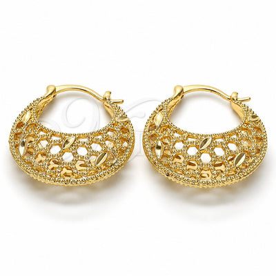 Oro Laminado Medium Hoop, Gold Filled Style Leaf Design, Diamond Cutting Finish, Golden Finish, 02.170.0177.30
