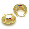 Oro Laminado Medium Hoop, Gold Filled Style with Blue Topaz and Garnet Crystal, Polished, Golden Finish, 02.170.0179.30