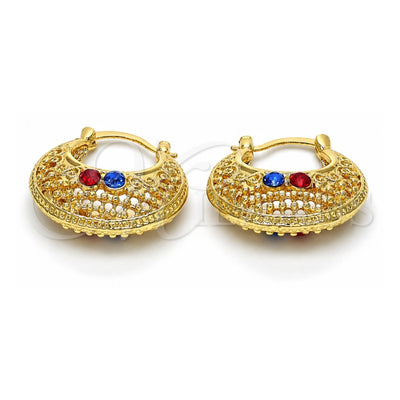 Oro Laminado Medium Hoop, Gold Filled Style with Blue Topaz and Garnet Crystal, Polished, Golden Finish, 02.170.0179.30