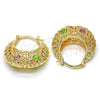 Oro Laminado Medium Hoop, Gold Filled Style with Rose and Light Green Crystal, Polished, Golden Finish, 02.170.0180.30