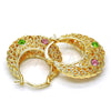 Oro Laminado Medium Hoop, Gold Filled Style with Rose and Light Green Crystal, Polished, Golden Finish, 02.170.0180.30