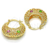 Oro Laminado Medium Hoop, Gold Filled Style with Rose and Light Green Crystal, Polished, Golden Finish, 02.170.0180.30