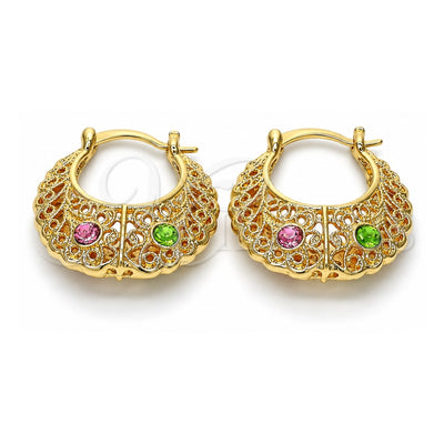 Oro Laminado Medium Hoop, Gold Filled Style with Rose and Light Green Crystal, Polished, Golden Finish, 02.170.0180.30