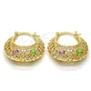 Oro Laminado Medium Hoop, Gold Filled Style with Rose and Light Green Crystal, Polished, Golden Finish, 02.170.0180.30
