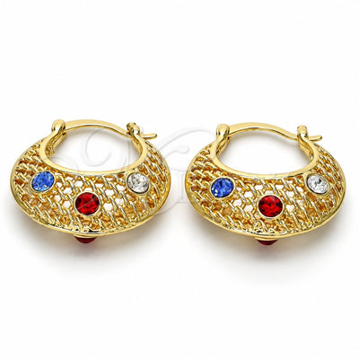 Oro Laminado Small Hoop, Gold Filled Style with Multicolor Crystal, Polished, Golden Finish, 02.170.0182.25