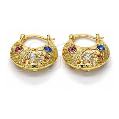 Oro Laminado Small Hoop, Gold Filled Style with Multicolor Crystal, Polished, Golden Finish, 02.170.0183.25