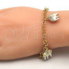 Oro Laminado Charm Bracelet, Gold Filled Style Elephant Design, with White Crystal, White Enamel Finish, Golden Finish, 03.63.1797.07 (05 MM Thickness, 7 Inches Length)