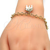 Oro Laminado Charm Bracelet, Gold Filled Style Elephant Design, with White Crystal, White Enamel Finish, Golden Finish, 03.63.1797.07 (05 MM Thickness, 7 Inches Length)