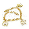 Oro Laminado Charm Bracelet, Gold Filled Style Elephant Design, with White Crystal, White Enamel Finish, Golden Finish, 03.63.1797.07 (05 MM Thickness, 7 Inches Length)