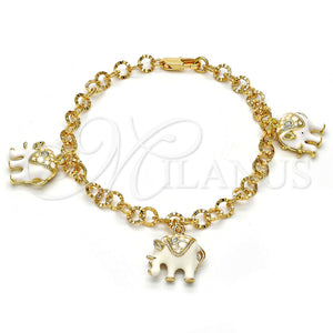 Gold Filled Bracelet — Charm Bracelet Elephant Design with White Crystal White — main product view — SKU 114975 | Oro Laminado brazalete — Charm Bracelet Elephant diseño with cristal blanco blanco — SKU 114975