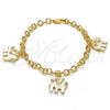 Oro Laminado Charm Bracelet, Gold Filled Style Elephant Design, with White Crystal, White Enamel Finish, Golden Finish, 03.63.1797.07 (05 MM Thickness, 7 Inches Length)