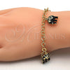 Oro Laminado Charm Bracelet, Gold Filled Style Elephant Design, with White Crystal, Black Enamel Finish, Golden Finish, 03.63.1797.1.07 (05 MM Thickness, 7 Inches Length)