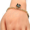 Oro Laminado Charm Bracelet, Gold Filled Style Elephant Design, with White Crystal, Black Enamel Finish, Golden Finish, 03.63.1797.1.07 (05 MM Thickness, 7 Inches Length)