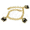 Oro Laminado Charm Bracelet, Gold Filled Style Elephant Design, with White Crystal, Black Enamel Finish, Golden Finish, 03.63.1797.1.07 (05 MM Thickness, 7 Inches Length)