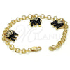 Oro Laminado Charm Bracelet, Gold Filled Style Elephant Design, with White Crystal, Black Enamel Finish, Golden Finish, 03.63.1797.1.07 (05 MM Thickness, 7 Inches Length)