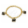 Oro Laminado Charm Bracelet, Gold Filled Style Elephant Design, with White Crystal, Black Enamel Finish, Golden Finish, 03.63.1797.1.07 (05 MM Thickness, 7 Inches Length)