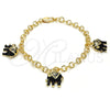 Oro Laminado Charm Bracelet, Gold Filled Style Elephant Design, with White Crystal, Black Enamel Finish, Golden Finish, 03.63.1797.1.07 (05 MM Thickness, 7 Inches Length)