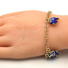 Oro Laminado Charm Bracelet, Gold Filled Style Elephant Design, with White Crystal, Blue Enamel Finish, Golden Finish, 03.63.1797.2.07 (05 MM Thickness, 7 Inches Length)