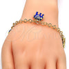 Oro Laminado Charm Bracelet, Gold Filled Style Elephant Design, with White Crystal, Blue Enamel Finish, Golden Finish, 03.63.1797.2.07 (05 MM Thickness, 7 Inches Length)