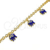 Oro Laminado Charm Bracelet, Gold Filled Style Elephant Design, with White Crystal, Blue Enamel Finish, Golden Finish, 03.63.1797.2.07 (05 MM Thickness, 7 Inches Length)