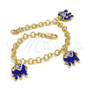 Oro Laminado Charm Bracelet, Gold Filled Style Elephant Design, with White Crystal, Blue Enamel Finish, Golden Finish, 03.63.1797.2.07 (05 MM Thickness, 7 Inches Length)