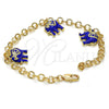 Oro Laminado Charm Bracelet, Gold Filled Style Elephant Design, with White Crystal, Blue Enamel Finish, Golden Finish, 03.63.1797.2.07 (05 MM Thickness, 7 Inches Length)