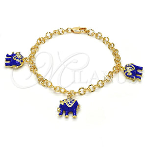 Gold Filled Bracelet — Charm Bracelet Elephant Design with White Crystal Blue — main product view — SKU 114977 | Oro Laminado brazalete — Charm Bracelet Elephant diseño with cristal blanco Blue — SKU 114977