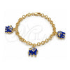 Oro Laminado Charm Bracelet, Gold Filled Style Elephant Design, with White Crystal, Blue Enamel Finish, Golden Finish, 03.63.1797.2.07 (05 MM Thickness, 7 Inches Length)