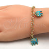 Oro Laminado Charm Bracelet, Gold Filled Style Elephant Design, with White Crystal, Turquoise Enamel Finish, Golden Finish, 03.63.1797.3.07 (05 MM Thickness, 7 Inches Length)