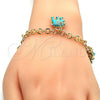 Oro Laminado Charm Bracelet, Gold Filled Style Elephant Design, with White Crystal, Turquoise Enamel Finish, Golden Finish, 03.63.1797.3.07 (05 MM Thickness, 7 Inches Length)