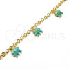 Oro Laminado Charm Bracelet, Gold Filled Style Elephant Design, with White Crystal, Turquoise Enamel Finish, Golden Finish, 03.63.1797.3.07 (05 MM Thickness, 7 Inches Length)