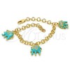 Oro Laminado Charm Bracelet, Gold Filled Style Elephant Design, with White Crystal, Turquoise Enamel Finish, Golden Finish, 03.63.1797.3.07 (05 MM Thickness, 7 Inches Length)