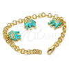 Oro Laminado Charm Bracelet, Gold Filled Style Elephant Design, with White Crystal, Turquoise Enamel Finish, Golden Finish, 03.63.1797.3.07 (05 MM Thickness, 7 Inches Length)