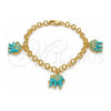 Oro Laminado Charm Bracelet, Gold Filled Style Elephant Design, with White Crystal, Turquoise Enamel Finish, Golden Finish, 03.63.1797.3.07 (05 MM Thickness, 7 Inches Length)