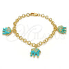 Oro Laminado Charm Bracelet, Gold Filled Style Elephant Design, with White Crystal, Turquoise Enamel Finish, Golden Finish, 03.63.1797.3.07 (05 MM Thickness, 7 Inches Length)