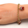Oro Laminado Charm Bracelet, Gold Filled Style Elephant Design, with White Crystal, Red Enamel Finish, Golden Finish, 03.63.1797.5.07 (05 MM Thickness, 7 Inches Length)