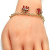 Oro Laminado Charm Bracelet, Gold Filled Style Elephant Design, with White Crystal, Red Enamel Finish, Golden Finish, 03.63.1797.5.07 (05 MM Thickness, 7 Inches Length)