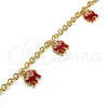 Oro Laminado Charm Bracelet, Gold Filled Style Elephant Design, with White Crystal, Red Enamel Finish, Golden Finish, 03.63.1797.5.07 (05 MM Thickness, 7 Inches Length)
