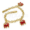 Oro Laminado Charm Bracelet, Gold Filled Style Elephant Design, with White Crystal, Red Enamel Finish, Golden Finish, 03.63.1797.5.07 (05 MM Thickness, 7 Inches Length)