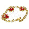 Oro Laminado Charm Bracelet, Gold Filled Style Elephant Design, with White Crystal, Red Enamel Finish, Golden Finish, 03.63.1797.5.07 (05 MM Thickness, 7 Inches Length)