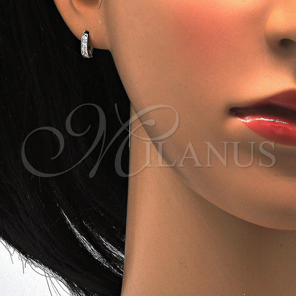Sterling Silver Hoop Earrings — Huggie Hoop with White Cubic Zirconia Polished 02. — alternate product view — SKU 114982 | Plata 925 aretes de aro — Huggie Hoop with blanco Cubic Zirconia pulido 02. — SKU 114982