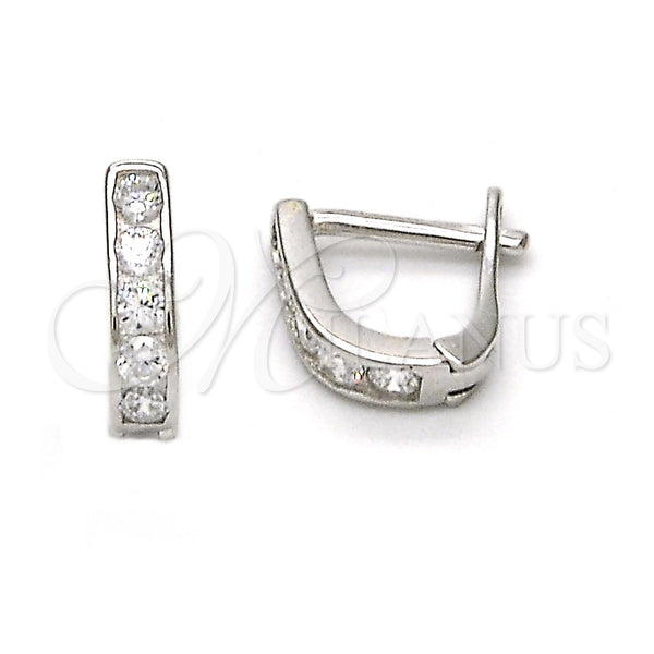 Sterling Silver Hoop Earrings — Huggie Hoop with White Cubic Zirconia Polished 02. — main product view — SKU 114982 | Plata 925 aretes de aro — Huggie Hoop with blanco Cubic Zirconia pulido 02. — SKU 114982