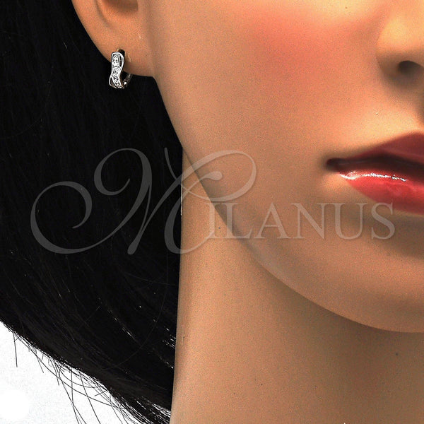Sterling Silver Hoop Earrings — Huggie Hoop with White Cubic Zirconia Polished 02. — alternate product view — SKU 114983 | Plata 925 aretes de aro — Huggie Hoop with blanco Cubic Zirconia pulido 02. — SKU 114983
