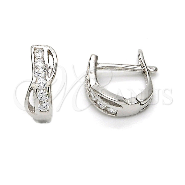 Sterling Silver Hoop Earrings — Huggie Hoop with White Cubic Zirconia Polished 02. — main product view — SKU 114983 | Plata 925 aretes de aro — Huggie Hoop with blanco Cubic Zirconia pulido 02. — SKU 114983